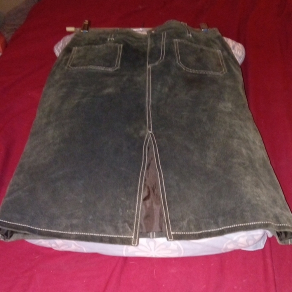 VTG Dollhouse Green Leather Skirt